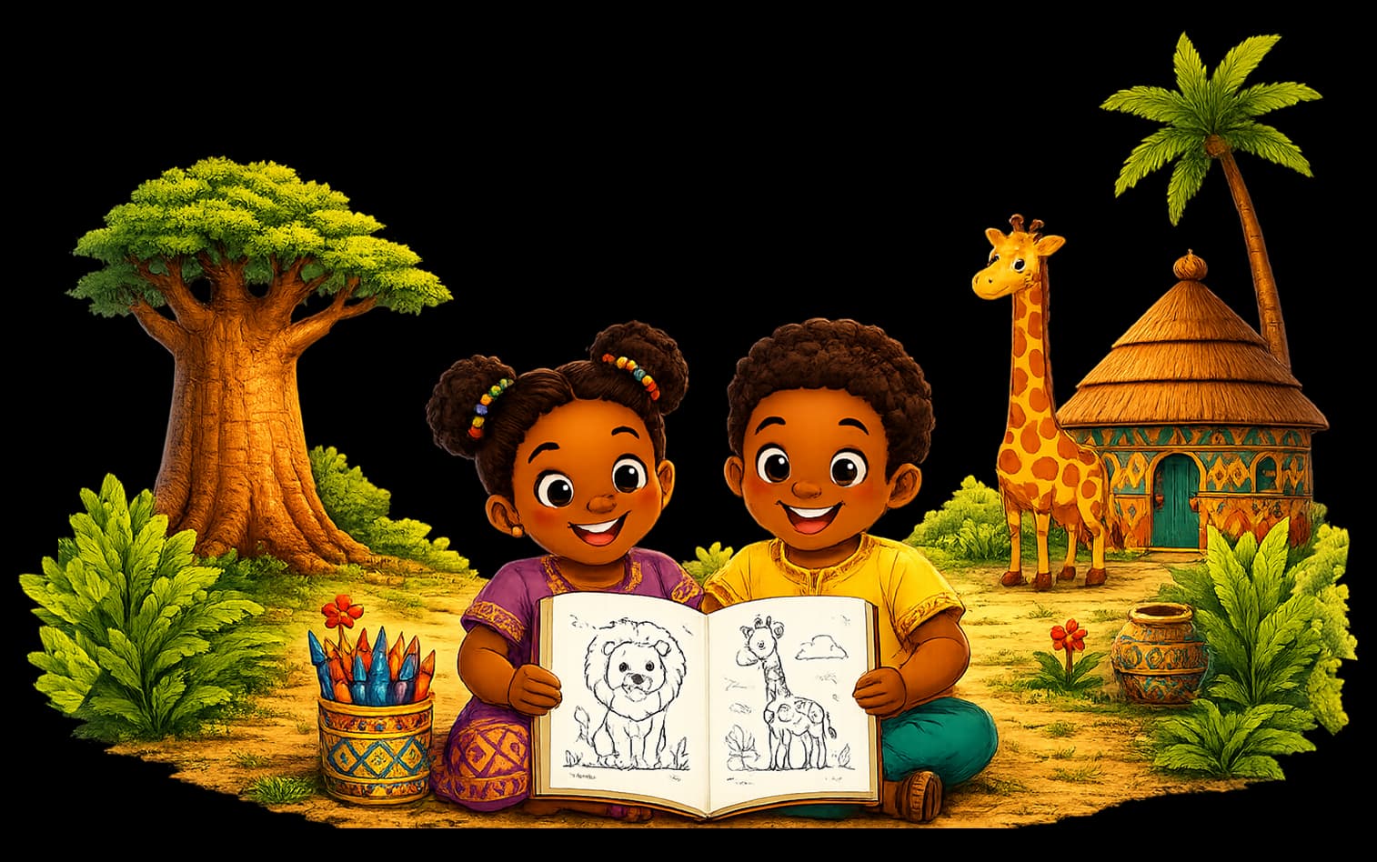 Enfant africain souriant dans l'univers Petit Baobab